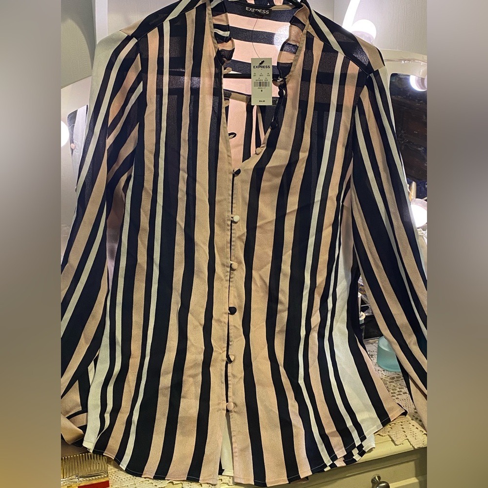 Express Black and Cream Striped Blouse